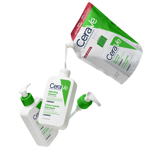 opakowania nawilżającej emulsji do mycia, butelka z pompką oraz opakowanie uzupełniające - przelewanie zawartości do butelki