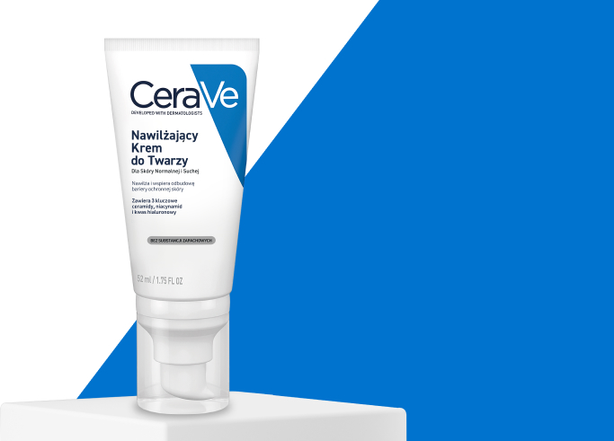 Produkt Krem do twarzy CeraVe stojący na podeście