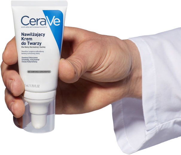 Dłoń trzymająca produkt Krem do twarzy CeraVe