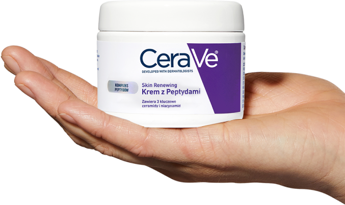 Krem z Peptydami CeraVe Skin Renewing położony na dłoni
