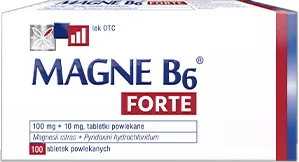 Lek Magne B6 Forte, opakowanie 100 tabletek, zawiera podwójną dawkę magnezu w postaci cytrynianu magnezu i witaminę B6.