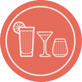 Ikona koktajli SodaStream z kieliszkami highball, martini i old-fashioned na pomarańczowym tle