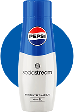 Butelka Sodastream z koncentratem napoju Pepsi w niebiesko-białym kolorze z logo marki